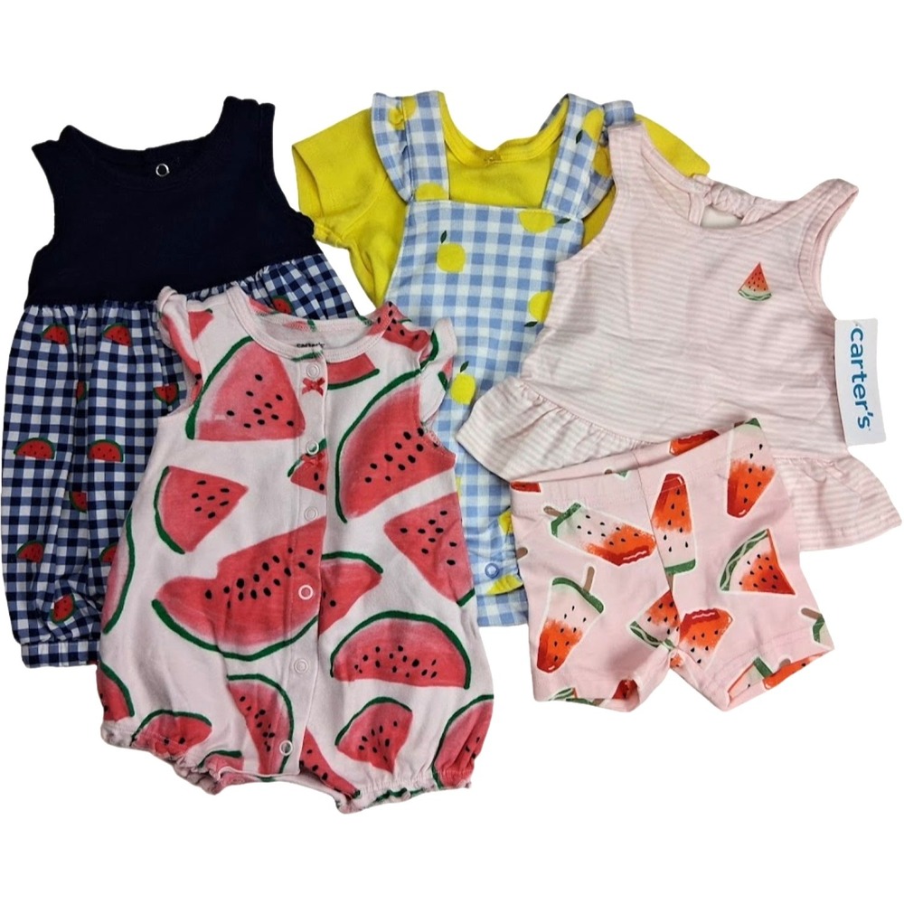 Carter's 3mos Baby Girl Outfit Lot Watermelon 2pc Lemon Romper Sets 6pc Summer